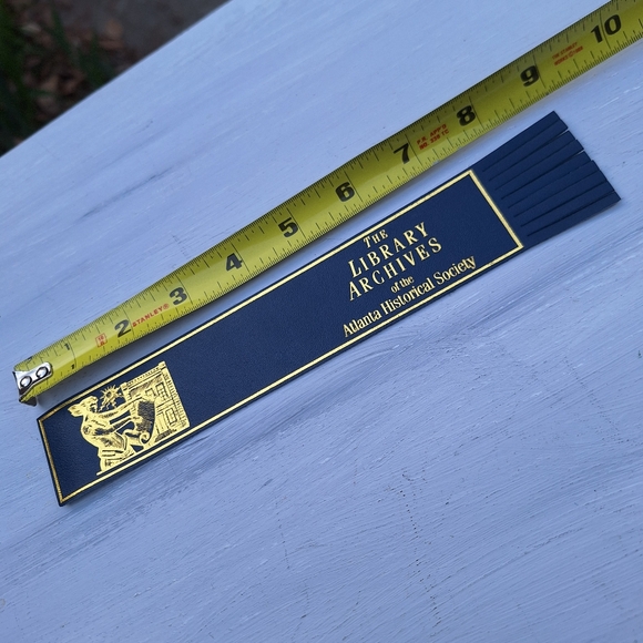 Genuine Leather Bookmark Gold Embossed Library Archive Fringed Blue - Picture 8 of 16